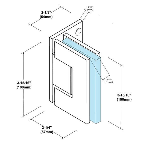 CV1E344, Adjustable Wall Mount Offset Back Plate Hinge for Shower Door